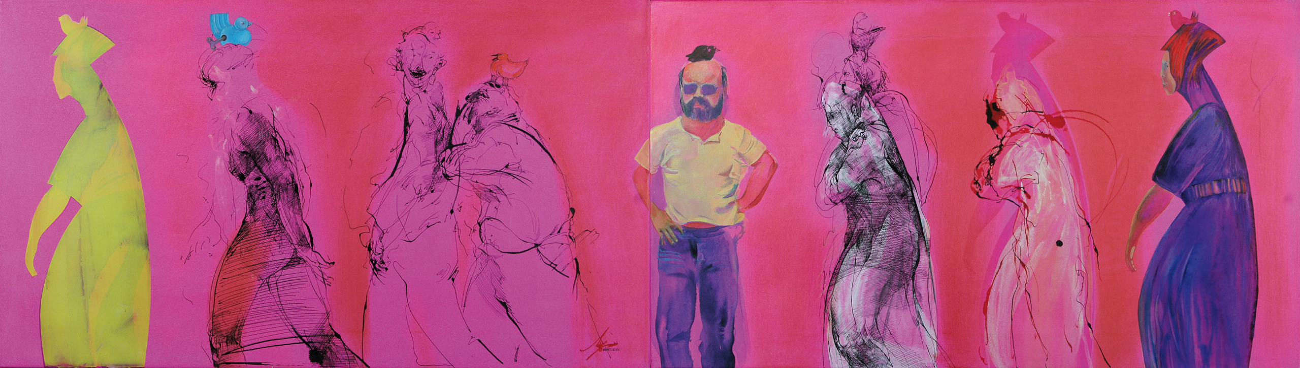 Marsch, 2007, je 40 x 70 cm, Acryl und Tusche auf Leinwand